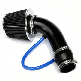 Cold Air Filter (Blue), Direct Filter Kit, Air Hose Diameter 76 mm, Air Intake System Made of Carbon Fibre with Hose (Black)