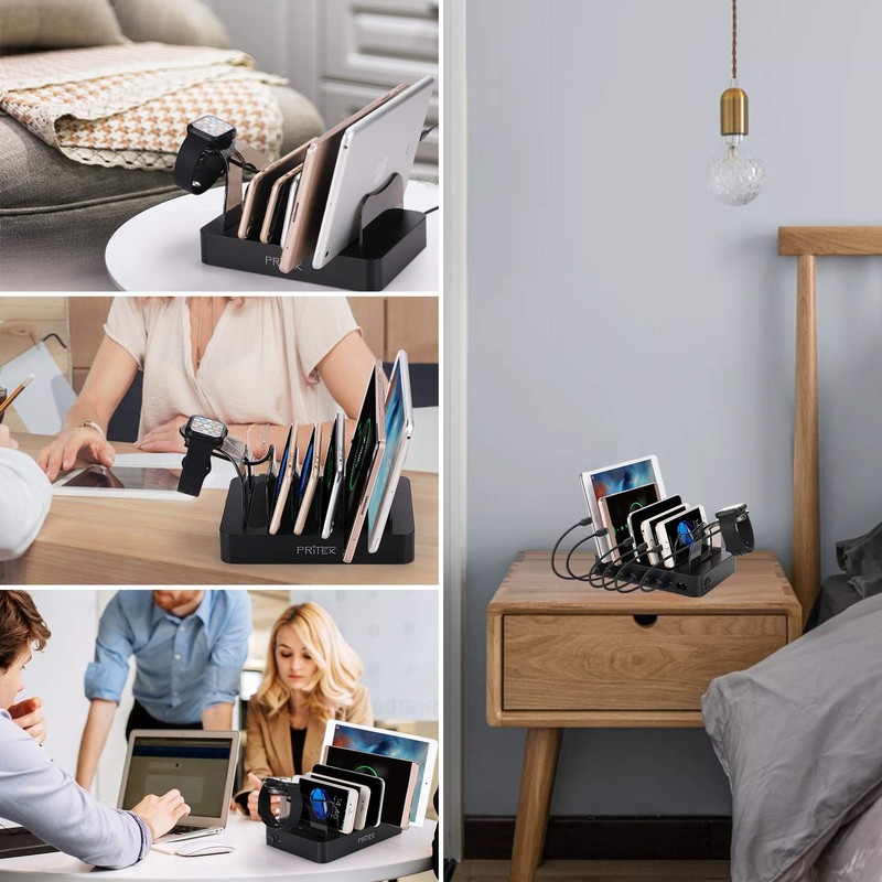 PRITEK Charging Station with 8pcs Short Charge Cables, 60W 6