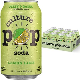 Culture Pop Soda, Lemon Lime, Probiotic Low Sugar Soda, Sparkling Juice Alternative, Non-GMO, Kosher, Gluten-Free, No Stevia (12pk)