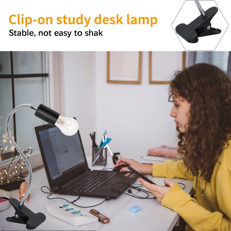 FEYAIM Clip Desk Lamp Socket 2 Pack Flexible Gooseneck Lamp
