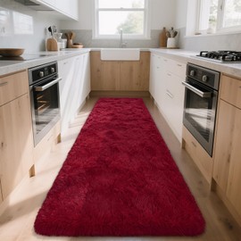 DETUM Wine Red Runner Rug 2X8 for Hallyway Entryway Kitchen Fluffy Area Rugs for Bedroom Soft Kids Room Rugs Furry and Washable Christmas Carpets