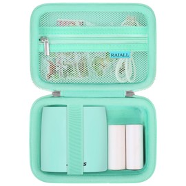 RAIALL Mini Printer Case for JADENS Sticker Printer, Portable Thermal Bluetooth Pocket Printer Label Maker Travel Storage Bag, Mesh Pocket for Label Maker Rolls, Cable and Stickers, Green
