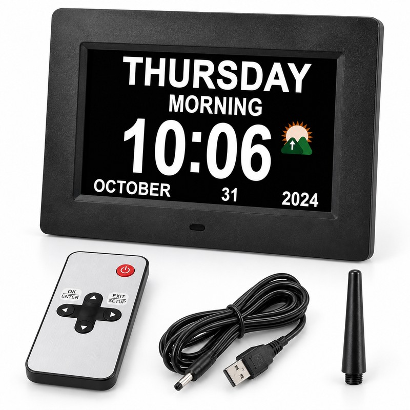 7-Inch Digital Calendar Clock for Seniors – Large Day &