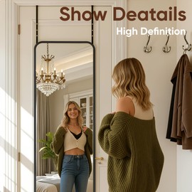 Antok 48"x14" Over The Door Full Length Mirror, Hanging Full Length Mirror for Door, for Bedroom or Cloakroom, Black