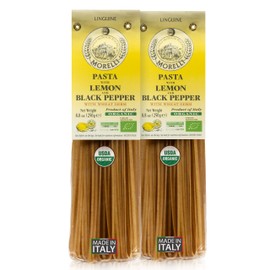Morelli Lemon Pepper Linguine Pasta with Wheat Germ - Imported Linguine Organic Pasta from Italy - Naturally Flavored, Made in Italy - 8.8 oz (Pack of 2)
