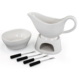 Zenvy Gravy Boat Set | 12 Ounce Ceramic White Gravy Dish Set With Candle Warmer Stand, Butter/Dip Dish, And Appertizer Forks