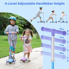 TONBUX TONBUX Kids Scooter for Ages 3-5, Toddler Scooter with Light-Up Deck and Wheels, Adjustable 4-Level Height 3-Wheel Scooter for Kids, Lean-to-Steer Design - Blue