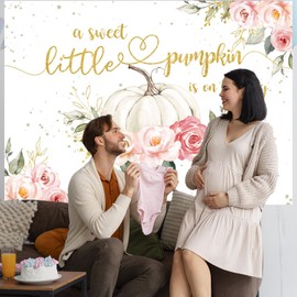 Avezano Pumpkin Baby Shower Backdrop 10x7ft Pink Floral Fall Pumpkin Baby Shower Party Decorations Autumn Little Pumpkin is on The Way Background Photoshoot Booth Studio Props (LX-Vinyl-TW-1451)