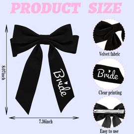 Wedding Bridal Hair Bow Accessory Black Velvet Ribbon Hair Clip Bachelorette Alligator Clips Hairpiece for Women Bride to Be Bridal Shower Party Supplies