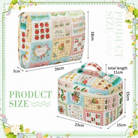 Zeyune 2 Bolsas de Maquillaje de Algodón Bolsa de Maquillaje Acolchada de Coqueta de Viaje Bolsa de Maquillaje de Oso Flores Cereza Linda Estética Grande para Mujeres Niñas (Estilo de Lazo Rosa)