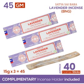 Satya Lavender Incense Sticks, Satya Bng (Bangalore) Insenses 15gmx3 Pack (45 GMS) with Raajsee Incense Holder Bundle, Satya Nagchampa Natural Incense