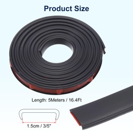 uxcell U-Shape Edge Banding, 16.4ft Self Adhesive Veneer Edging Trim TPE Collapsible Furniture Edge Protector for Cabinet Repair Furniture Restoration(15mm/3/5" Width) Black