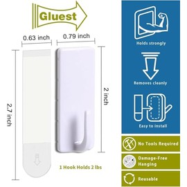 Gancho para colgar sin daños, 20 ganchos con 20 tiras adhesivas, 1 gancho sostiene 2 lb, gancho de pared extraíble para colgar llaves, toallas, ganchos de utilidad para organización de oficina, cocina