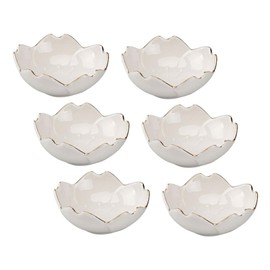 GRIRIW Cherry Blossom Petal Plate 6pc Set of Ceramic Sauce Dishes for Dipping Seasoning and Condiments