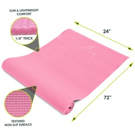 ProsourceFit Original Yoga Exercise Mat ¼” (6mm) Thick for Comfort and Stability with Carrying Straps, Non Slip