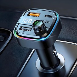 FM Transmitter Car Bluetooth Aux Receiver Adapter with Wireless Radio Music Function, featuring Dual USB and Type-C Fast Charger ,Hands-Free Calling Support U Disk.