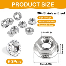 Pack of 60 Flange Nuts with Locking Toothing, DIN 6923 M6 Nuts Stainless Steel, A2 V2A Hexagonal Nut with Flange, Self-Locking Nuts M6 Flange Nuts, Flange Collar Nut Standard Design