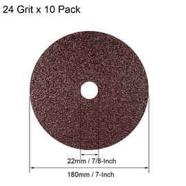sourcing map 7-Inch x 7/8-Inch Aluminum Oxide Resin Fiber Discs, Center Hole 24 Grit Sanding Grinding Discs, 10 Pack