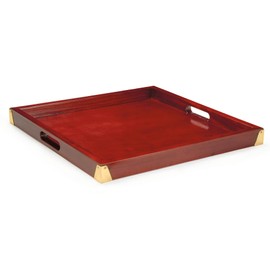G.E.T. LUX-2121-M Luxury Wooden Serving Tray with Handles, 21" x 21", Mahogany