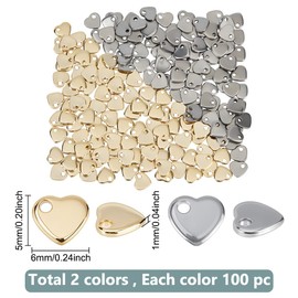 CRAFTYMELODY 200 Stück Stempel Leeranhänger 2 Farben Edelstahl Stempelanhänger Goldener Herz Leeranhänger Herz Charm Für Heimwerkerarbeiten