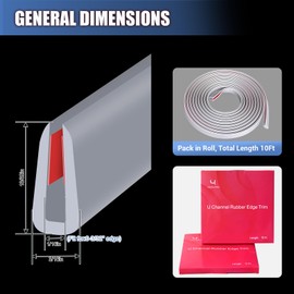Rubber Edge Trim, Flexible Edge Trim for Sharp Edge, 1/16" U Channel Edge Protector, Self Adhesive Edge Guards for Car Doors and Sheet Metal Parts, 10Ft, Grey Color