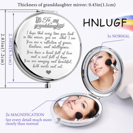 HNLUGF to My Granddaughter - You're Amazing and Beautiful - Pocket Mirror, Granddaughter Engraved Compact Mirror, Family First Mirror Encouragement Gifts from Grandparents (Silver, Granddaughter)