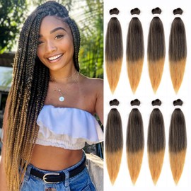 AIBEISI Prestretched Braiding Hair - 24 Inch 8 Packs Natural Black To Blonde Braiding Hair Prestretched For Twist or Box Braids, Yaki Texture Hot For Women For Hot Water Setting (24 Inch, 1B/27-8P)