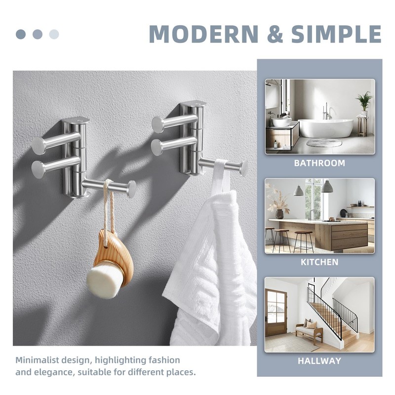 Suyar Swivel Robe Hooks 3 Arms, SUS 304 Stainless Steel