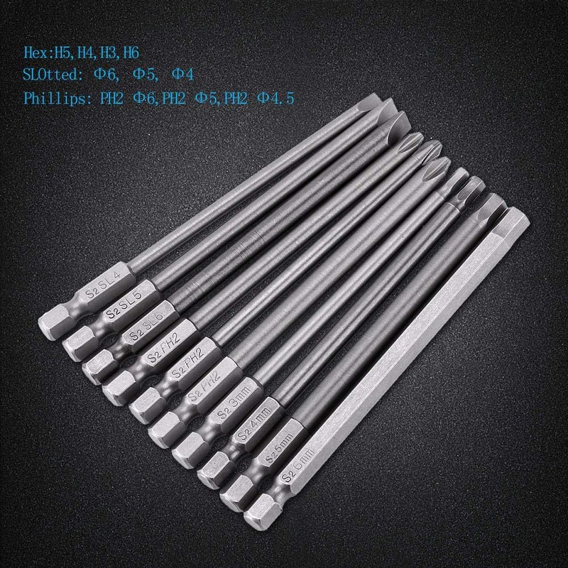 10pcs 1/4 Inch Hex Shank Long Magnetic BST Screwdriver Bits
