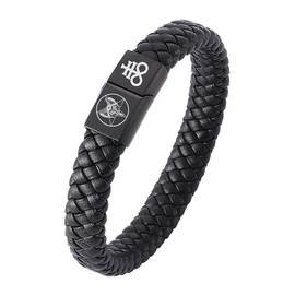 KBNSUIAN Church of Satan Pentagram Baphomet Goat Satanic Leviathan Cross Bracelet Bangle Supernatural Sigil of Satanas Leather Bracelets Jewelry for Men Women,18.5cm