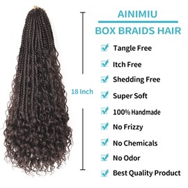Ainimiu 18 Inch Goddess Box Braids Crochet Hair Bohomian Crochet Box Braids Curly Ends 8 Pack Crochet Braids Synthetic Braiding Hair Extension Black