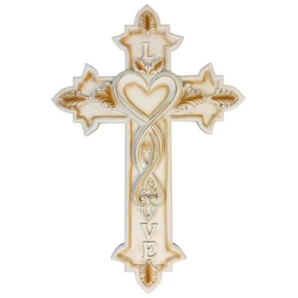 Top Brass Decorative Wall Cross with Heart and Love Design