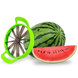 AEX Watermelon Slicer Cutter - Stainless Steel 12-Blade Melon Cutter for Perfect Slices - Melon Slicer Cutter Tool - Watermelon Slicer Gadget - Watermelon Cutter Slicer Fruit Tool, 25.5cm (Green)