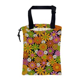 KXWQTRDD Car Garbage Bag Colorful Vintage Groovy Flowers Drawstring Car Trash Bag Hanging for Back Seat with Adjustable Buckle Canvas Vehicle Trash Can Easy-to-Install