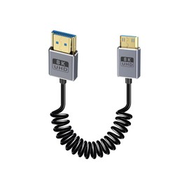 Duttek Coaxial 8K Coiled Mini HDMI to HDMI Cable, HDMI to Micro HDMI Adapter Cable with 8K@60Hz, 4K@240Hz and 48Gbps for Cameras, DSLRs, Camcorders, Portable Screens and Monitors 1FT-1.5FT