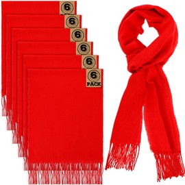 Hicarer 6 Pcs Winter Scarf for Men Women Warm Soft Neck Scarf with Tassel Edge Classic Imitation Cashmere Scarf (Plaid/Red) (Red)