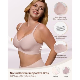 As Fairy No Underwire Bras Seamless Wireless Full Coverage Comfort Bralette Supportive Push Up Everyday Bras Pink 34D