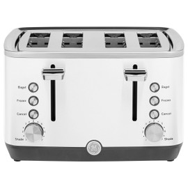 GE 4 Slice Toaster | Extra Wide Slots for Bagels, Breads, Waffles & More | 7 Shade Options | Countertop Kitchen Essentials | 1500 watt, White