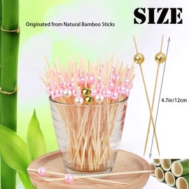 Rowcay 300 Pack White, Pink and Gold Plastic Pearl Cocktail Picks