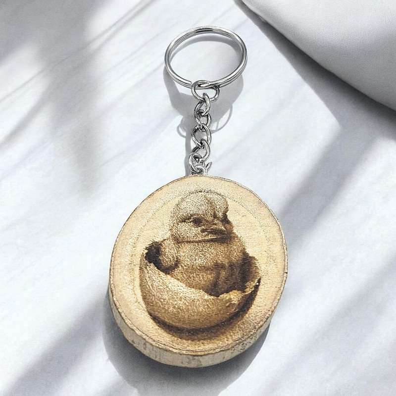 Promotech Hatching Chick Handmade Laser Engraved Single Piece Wooden Keyring,