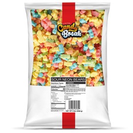 Candy Break Sweet & Sour Neon Gummy Bears 5 lbs Share Size Bag - Chewy Gummy Bulk Candy Pack - Snacks for Kids & Grown Ups