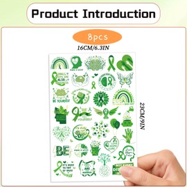 Gameza Mental Health Temporary Tattoos - Mental Health Awareness Party Decorations Supplies Favors Green Ribbon Support Encouragement Self-Motivation Tattoo Stickers Charity Public Social Event Decor