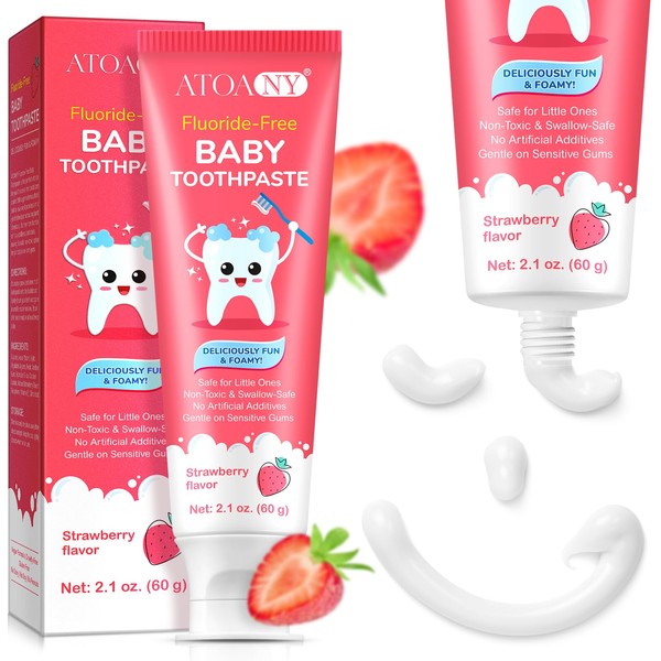 Mild Fruit Flavour Kids Toothpaste 2.1oz, Fluoride-Free Baby Teethpaste, Natural