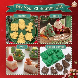 HAVOER 2PCS Large Christmas Silicone Molds Handmade Soap Chocolate Jelly Candy Candles Food Grade Tray 6 Holiday Shape Molds