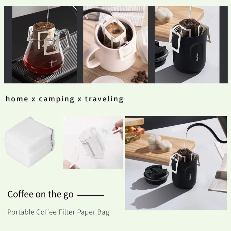 Hysgscwd 100Pcs Portable Coffee Filter Paper Bag, Hanging Ear Drip