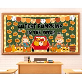 gisgfim Fall Classroom Bulletin Board Decorations Set Autumn Cutest Pumpkins in The Patch Cutouts Thanksgiving Harvest Truck Maple Leaves Bulletin Board Decor for School Home Chalkboard Wall