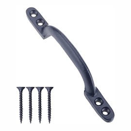SUL Black Cast Iron Hot Bed Handles with Screw for Indoor or Outdoor Use, Black Japanned D Handle Gate Handle for Garden Gates, Shed Doors - 150mm Hot Bed Handle 1pk