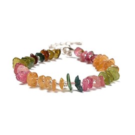 JM Design Watermelon Tourmaline Beaded Bracelet with Silver Plated Clasp 7.5" Length