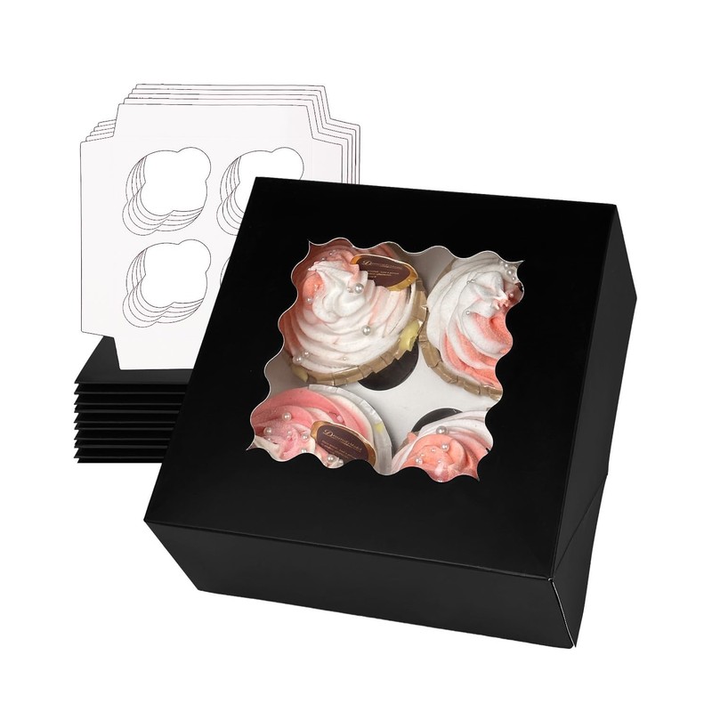 Gcardist Automatic Popup 4 Cupcake Boxes with Window Black Pack