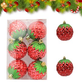 PLUSHCEWT 6pcs Christmas balls Decoration 8cm Decorative Hanging Ball Plastic Christmas Tree Pendant Strawberry Red Xmas Baubles Decoration Festive And Durable Party Supplies